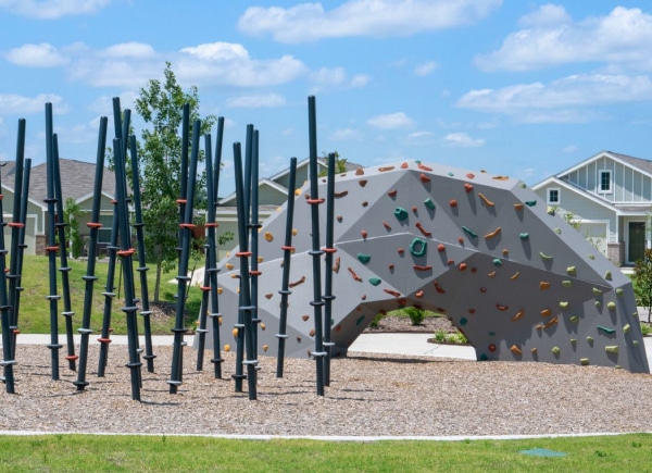 rock wall and bamboo climbing features